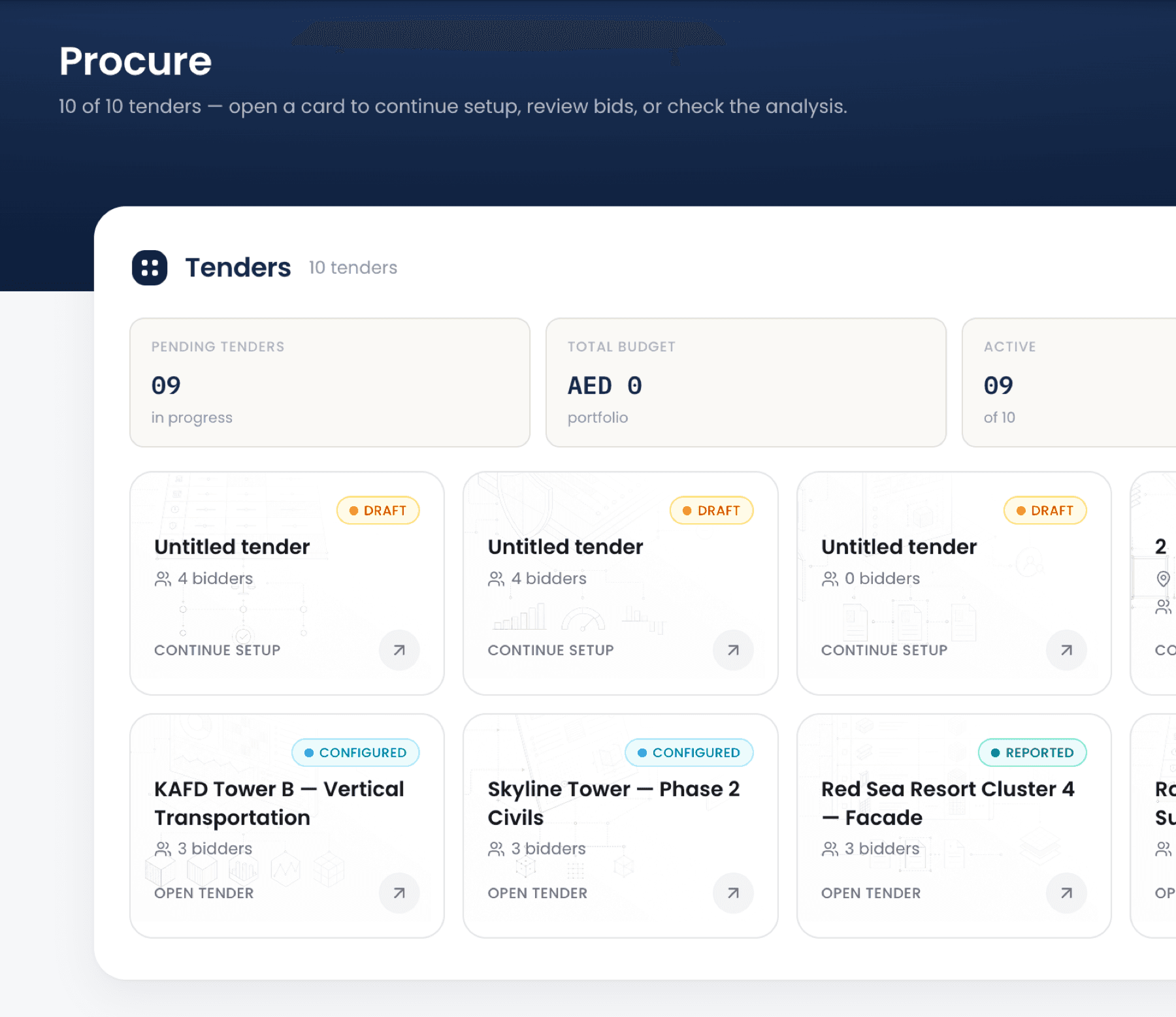 ioProcure platform preview — Tenders dashboard